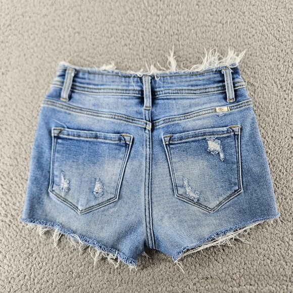 KanCan Shorts Womens 25 Distressed Denim Mid Rise Frayed Hem Raw Cut Casual - Picture 12 of 16